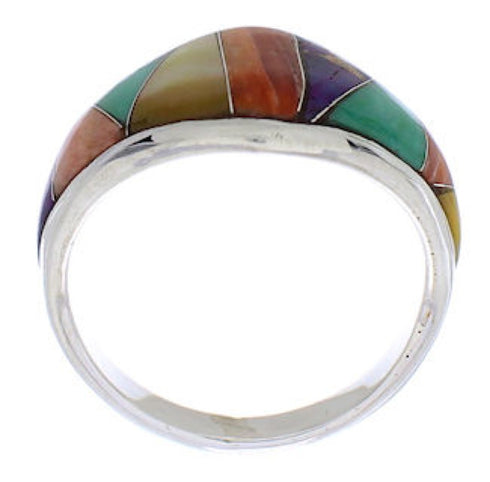 Southwest Ring Multicolor Sterling Silver Jewelry Size 8-3/4 EX22432